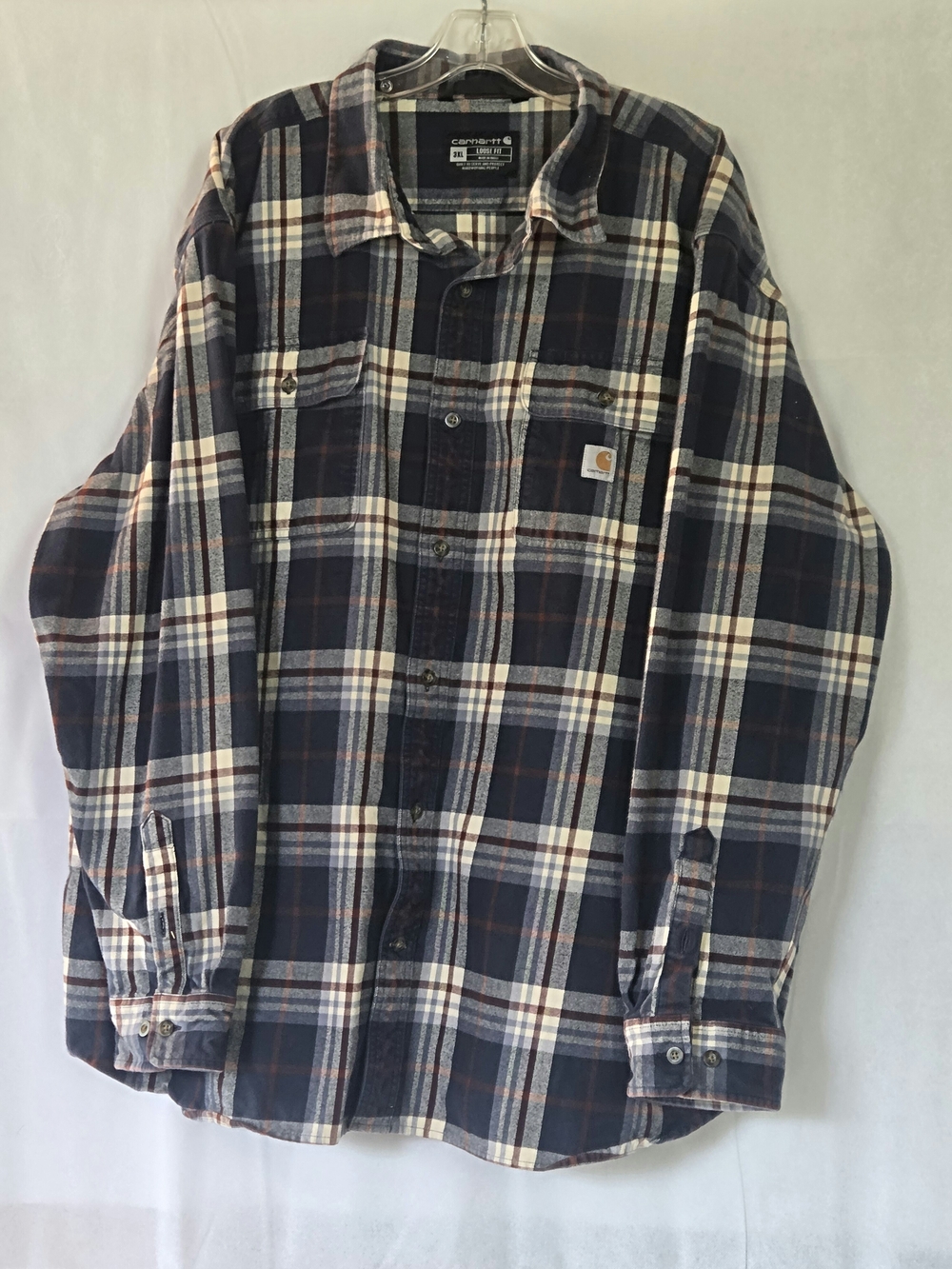 Carhartt Navy, Cream & Brown Plaid Flannel Shirt